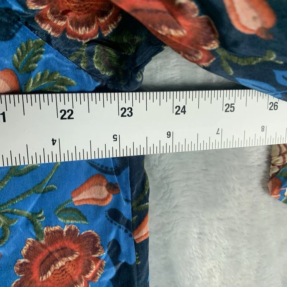 Farm Rio Women's Dress XL Arabesque Floral Blue Maxi Button Shirt‎ 3/4 Sleeve - Picture 13 of 15
